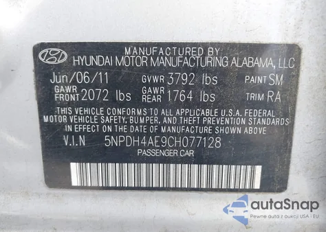 2012 Hyundai Elantra Gls from USA, damaged, VIN 5NPDH4AE9CH077128